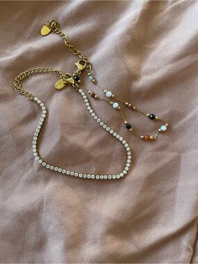 Gold-Tone Stainless Steel dainty bracelet pair